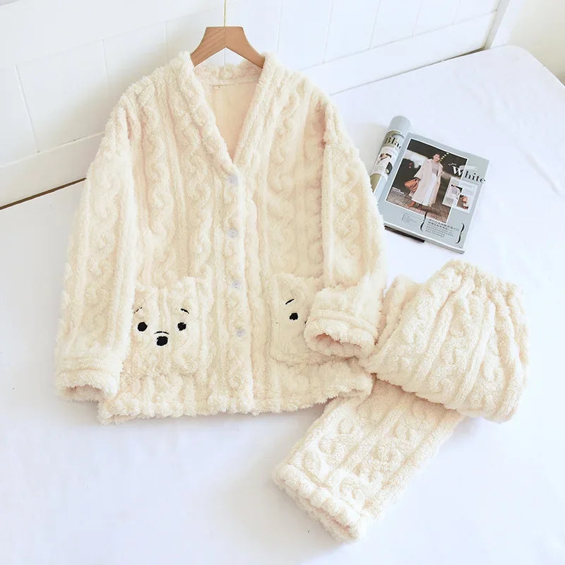 Pyjama Femme & Homme “Polaire Tricoté” – Ensemble Hiver en Peluche Douce