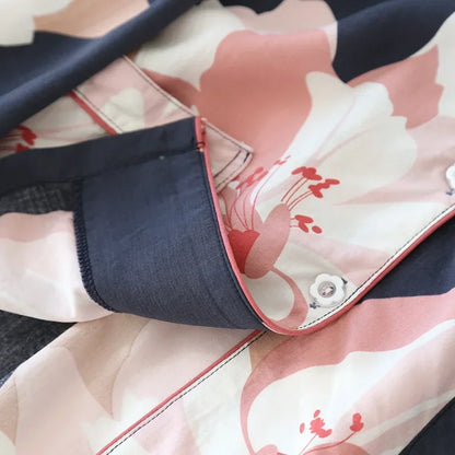Pyjama Femme “Nocturne Végétal” – Ensemble Long en Coton à Imprimés Naturels