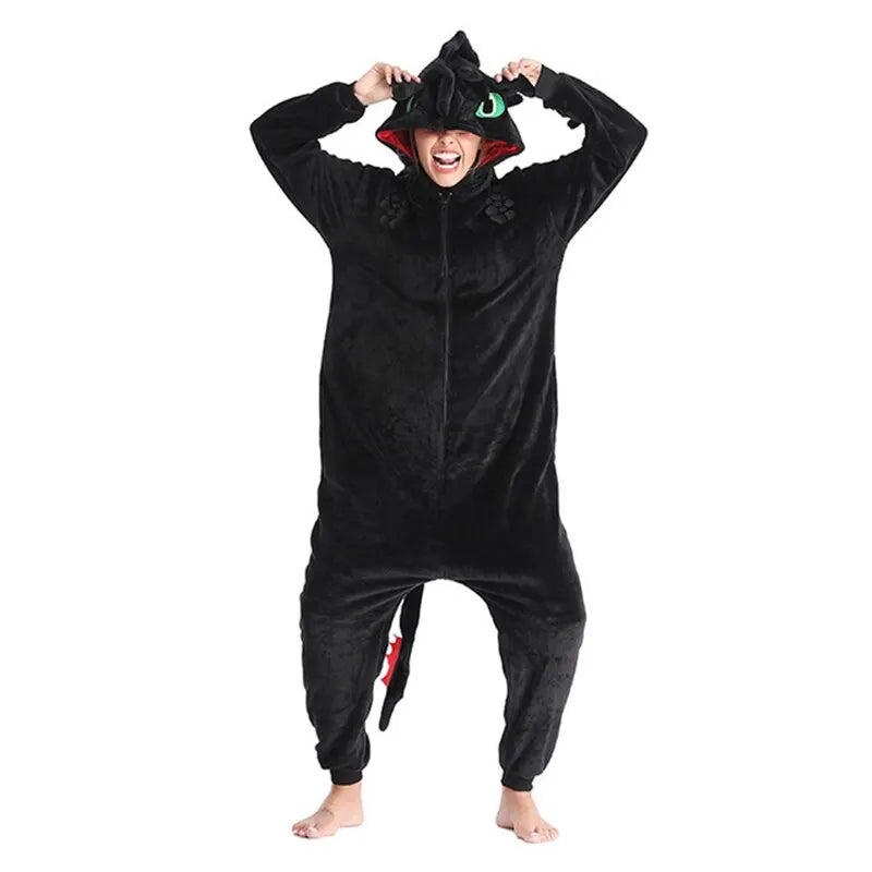 Kigurumi Dragon “Nuit d’Obsidienne” – Pilou Pilou Adulte, Hiver Chaud & Enveloppant