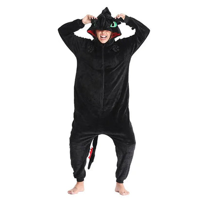 Kigurumi Dragon “Nuit d’Obsidienne” – Pilou Pilou Adulte, Hiver Chaud & Enveloppant