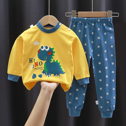 Pyjama Bébé & Enfant “Dino Cocoon” – Ensemble Automne/Hiver en Coton Doux, Imprimé Dinosaures