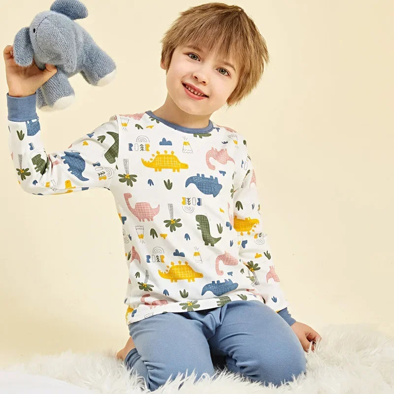 Pyjama Enfant Mi-Saison “Univers Illustré” – Ensemble 2 Pièces en Coton Doux, Manches Longues, Motifs Colorés Mixte