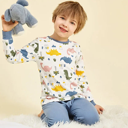 Pyjama Enfant Mi-Saison “Univers Illustré” – Ensemble 2 Pièces en Coton Doux, Manches Longues, Motifs Colorés Mixte