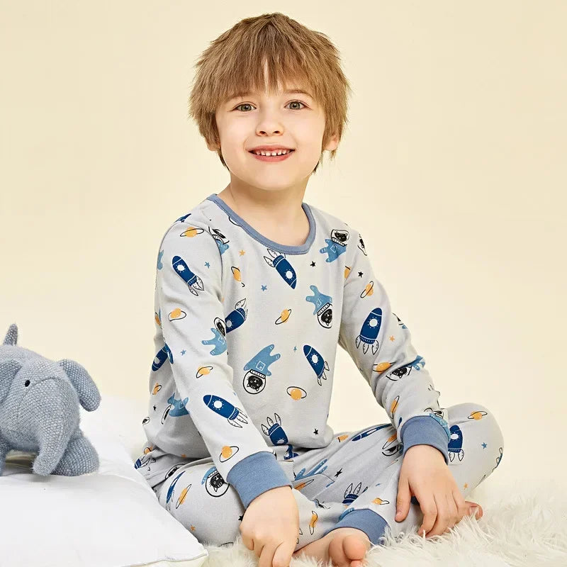 Pyjama Enfant Mi-Saison “Univers Illustré” – Ensemble 2 Pièces en Coton Doux, Manches Longues, Motifs Colorés Mixte