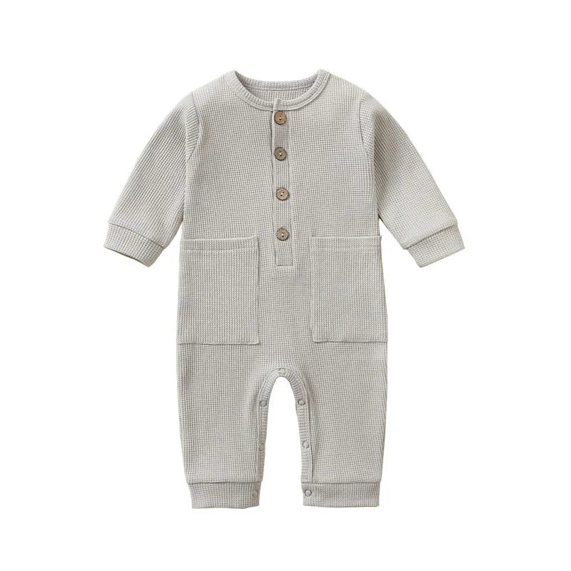 Pyjama Bébé Boutonné en Coton – Combinaison Manches Longues Mi-Saison 0-12 Mois