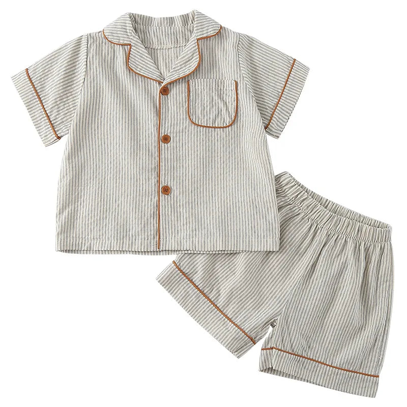 Pyjama Enfant Été “Carreaux Subtils” – Ensemble 2 Pièces en Coton Respirant, Manches Courtes, Style Classique