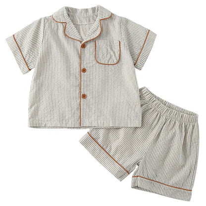 Pyjama Enfant Été “Carreaux Subtils” – Ensemble 2 Pièces en Coton Respirant, Manches Courtes, Style Classique