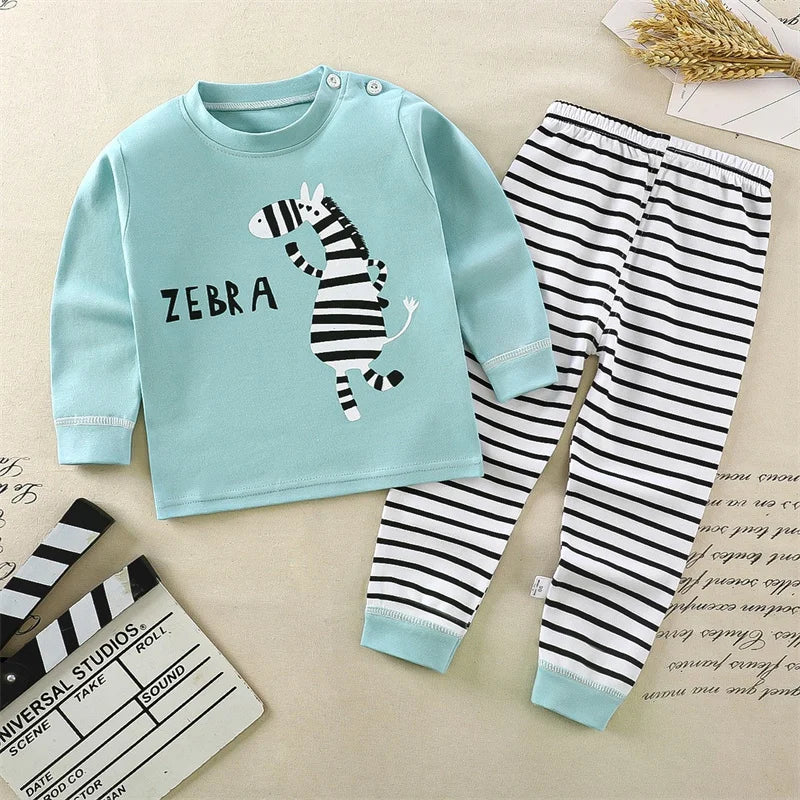 Pyjama Enfant “Zèbre Douillet” – Ensemble Automne/Hiver en Coton Doux, Manches Longues, Confort Mixte