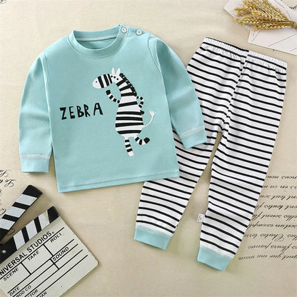Pyjama Enfant “Zèbre Douillet” – Ensemble Automne/Hiver en Coton Doux, Manches Longues, Confort Mixte