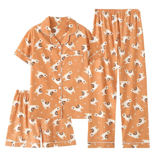Pyjama Femme “Sieste Graphique” – Ensemble 2-en-1 en Gaze de Coton Doux & Respirant
