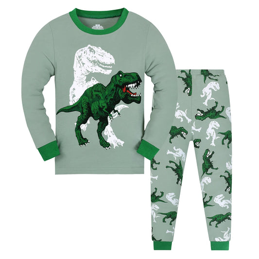 Pyjama Enfant Dinosaure – Ensemble Automne/Hiver en Coton Doux, Manches Longues