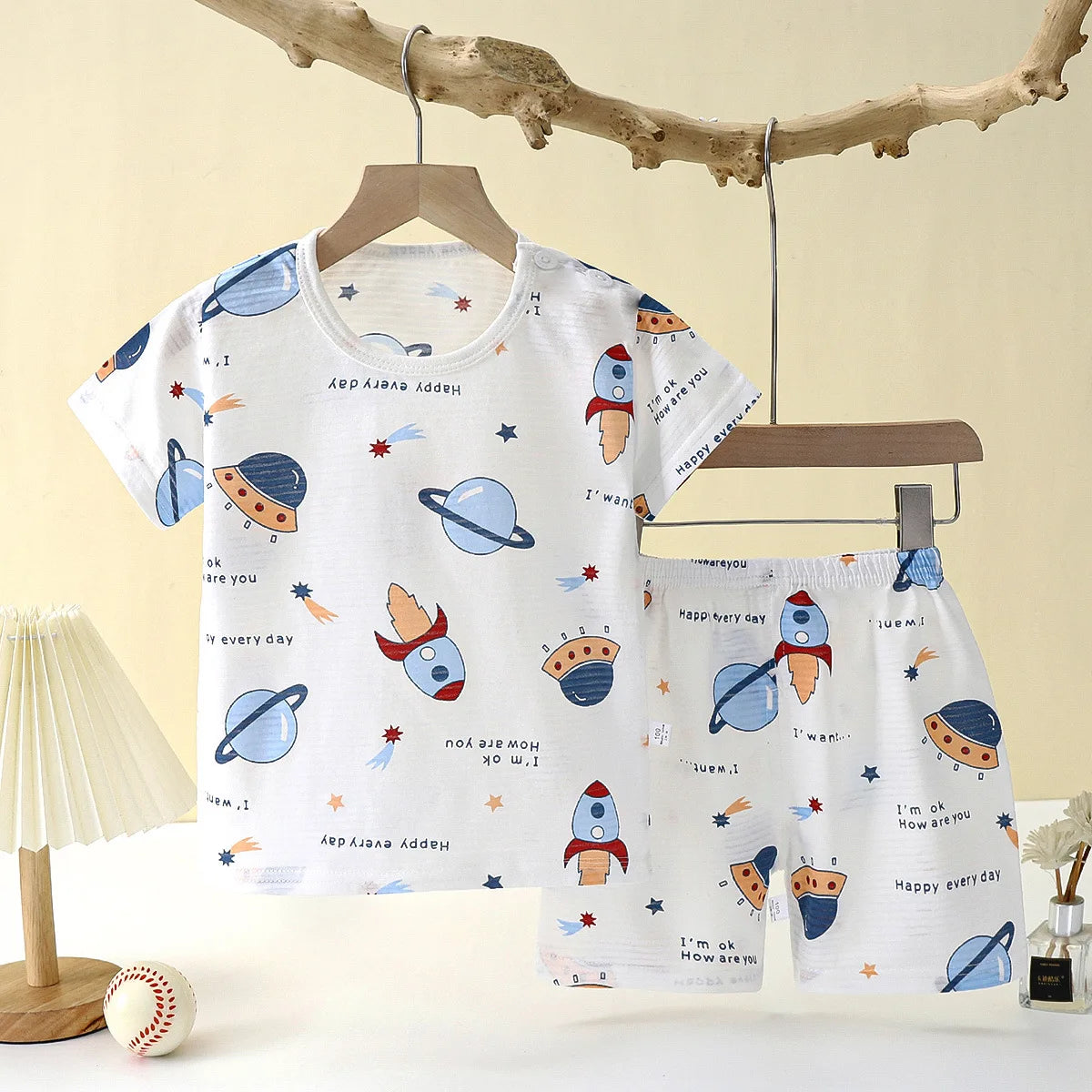 Pyjama Enfant Été “MiniMonde” – Ensemble 2 Pièces en Coton Léger à Motifs Marins, Respirant