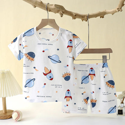 Pyjama Enfant Été “MiniMonde” – Ensemble 2 Pièces en Coton Léger à Motifs Marins, Respirant