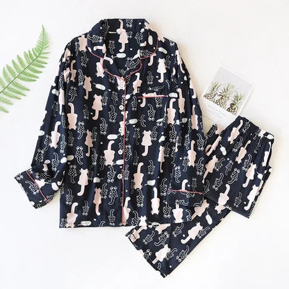 Pyjama Femme “Nocturne Végétal” – Ensemble Long en Coton à Imprimés Naturels