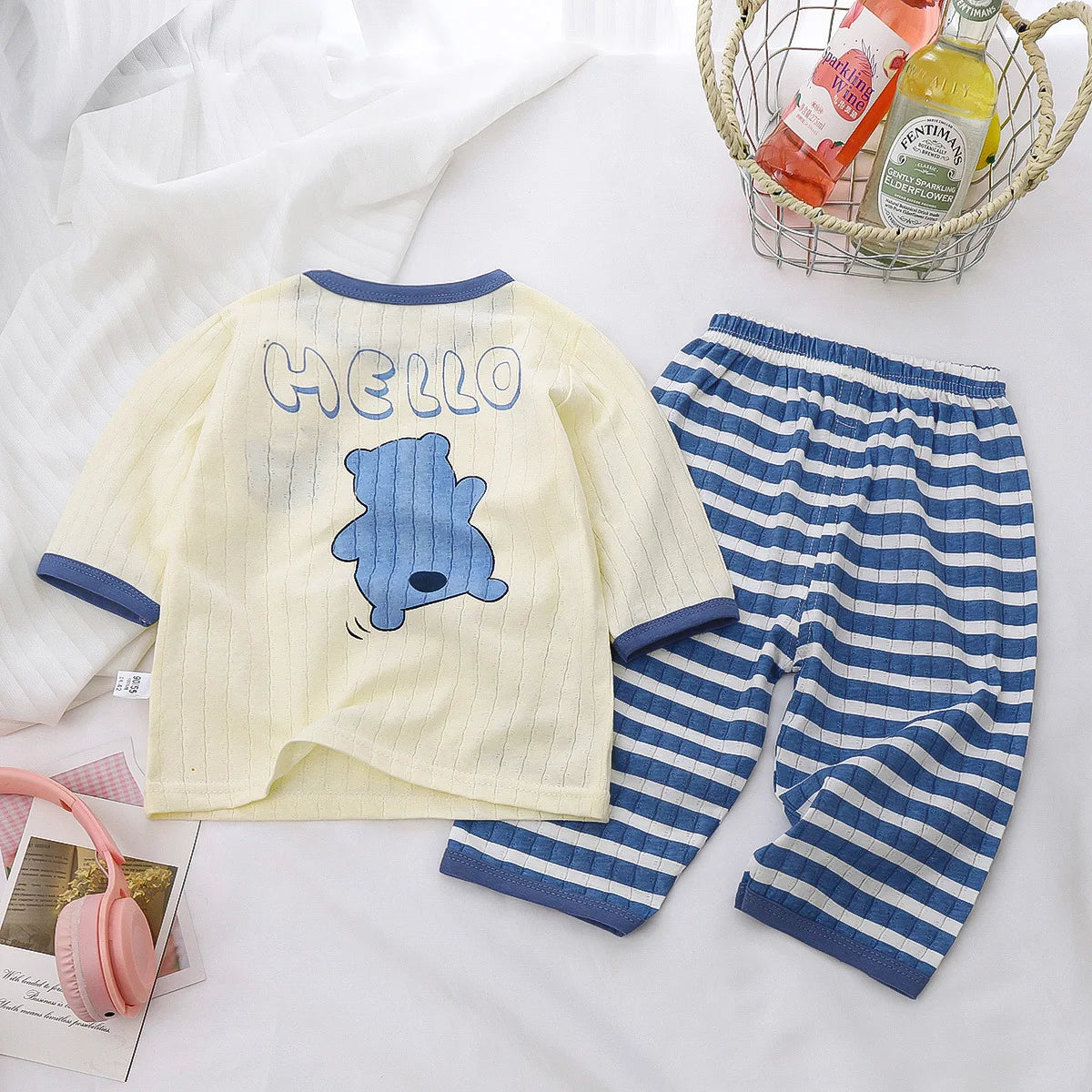 Pyjama Bébé Deux Pièces en Maille Tricoté – Ensemble Coton Respirant Unisexe