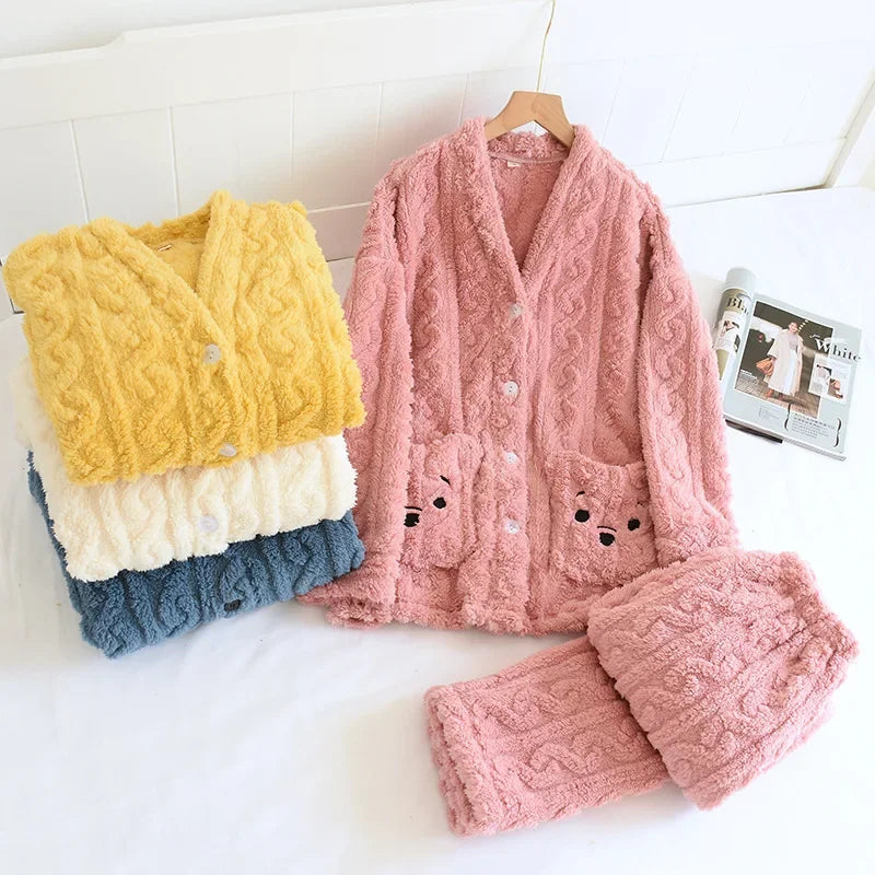 Pyjama Femme & Homme “Polaire Tricoté” – Ensemble Hiver en Peluche Douce
