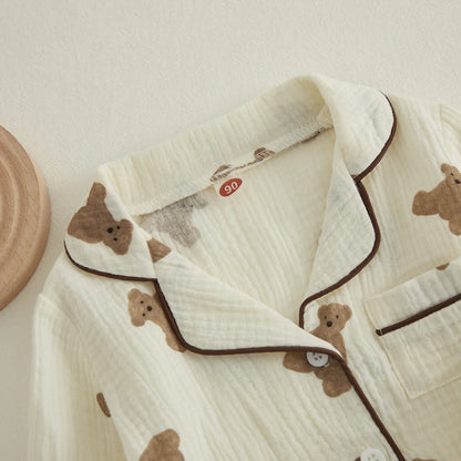 Pyjama Enfant “Ourson Chic” – Ensemble Automne/Hiver en Coton Chaud, 2 Pièces à Manches Longues