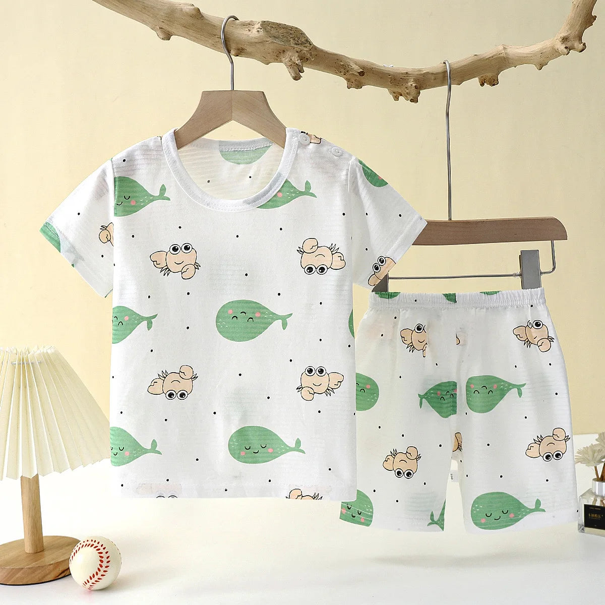Pyjama Enfant Été “MiniMonde” – Ensemble 2 Pièces en Coton Léger à Motifs Marins, Respirant