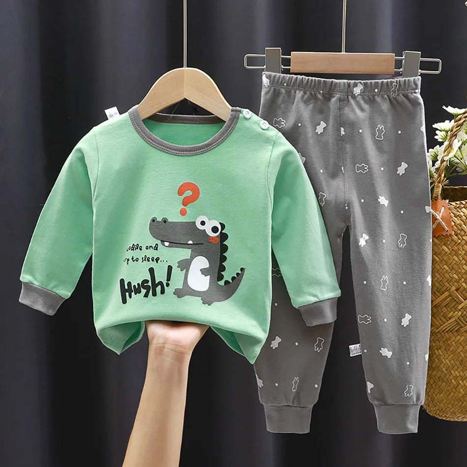 Pyjama Bébé & Enfant “Dino Cocoon” – Ensemble Automne/Hiver en Coton Doux, Imprimé Dinosaures