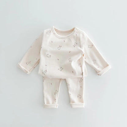 Pyjama Enfant “Lapinou Doux” – Ensemble 2 Pièces en Maille de Coton Respirant, 0-24 Mois Unisexe