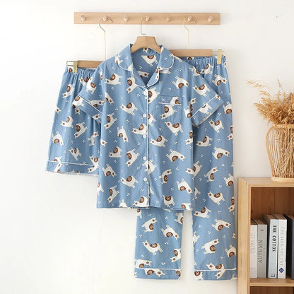 Pyjama Femme “Sieste Graphique” – Ensemble 2-en-1 en Gaze de Coton Doux & Respirant