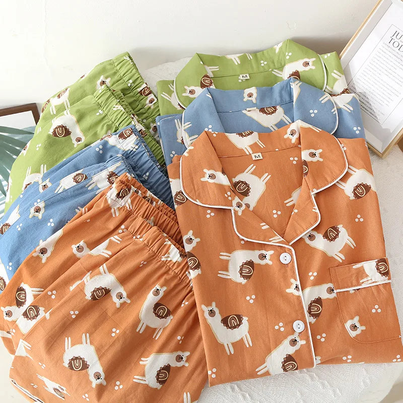 Pyjama Femme “Sieste Graphique” – Ensemble 2-en-1 en Gaze de Coton Doux & Respirant