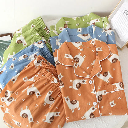 Pyjama Femme “Sieste Graphique” – Ensemble 2-en-1 en Gaze de Coton Doux & Respirant