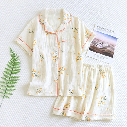 Pyjama Femme “Éclats d’Herbe” – Ensemble 2 ou 3 pièces Élégant en Coton Brodé, Léger & Respirant