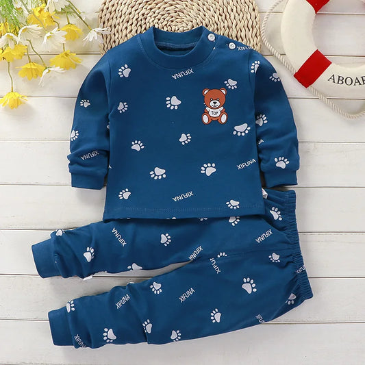 Pyjama Enfant “Pattes d’Ours” – Ensemble Automne/Hiver en Coton Doux, Motif Ourson, 2 Pièces à Manches Longues