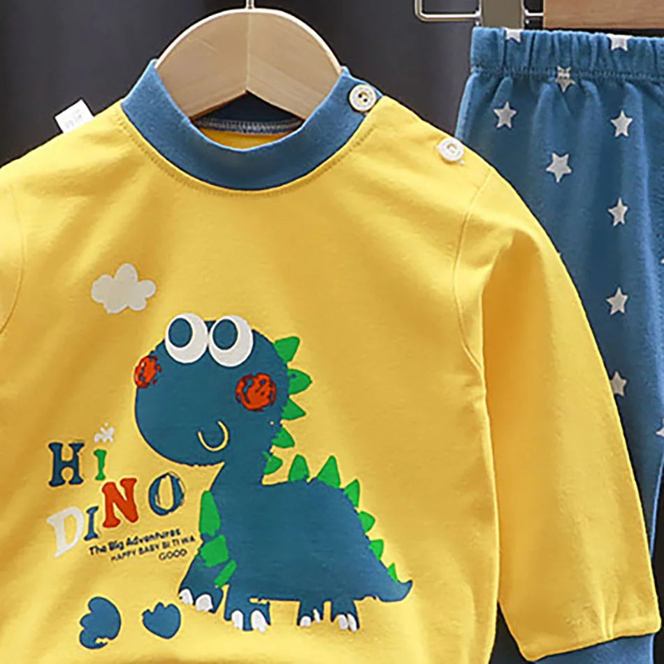 Pyjama Bébé & Enfant “Dino Cocoon” – Ensemble Automne/Hiver en Coton Doux, Imprimé Dinosaures