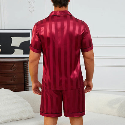 Pyjama Homme “Le Rayé Luxe” – Ensemble Satiné Chic & Confortable, Rouge Élégant